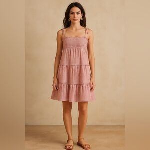 STORIA Gingham Smocked Tiered Mini Dress Cottagecore Summer S